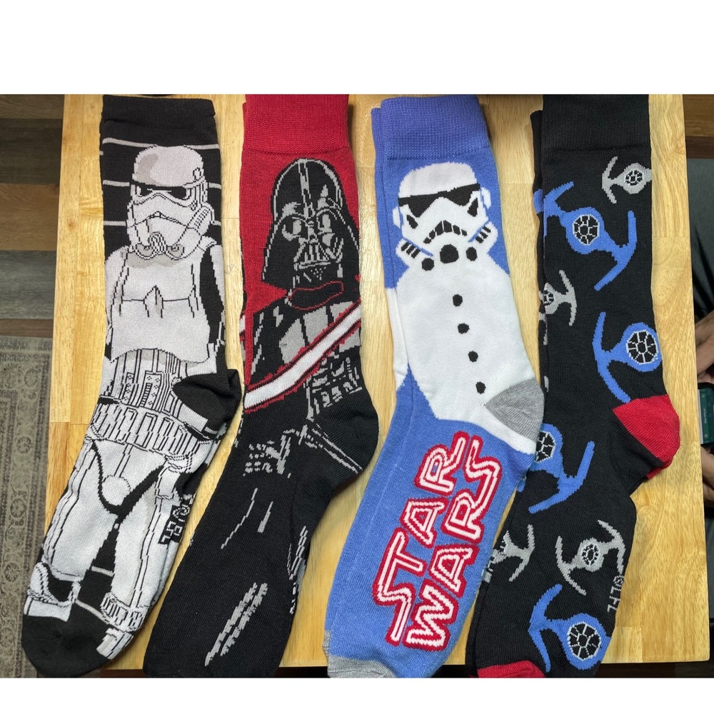 Star Wars Socks Lot of 4 Crew Socks Stormtrooper Darth Vader TIE Fighter